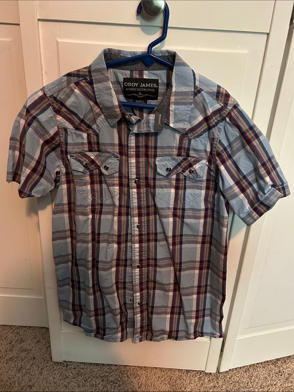 Cody James Light Blue Plaid Short Sleeve Button-Down Shirt